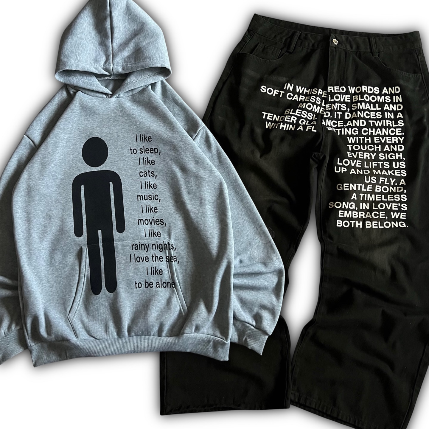 Streetwear Zipper - アメリカンパターンレタージーンズ Y2K メンズパーカーセット ストリートウェア ゴシック 原宿系