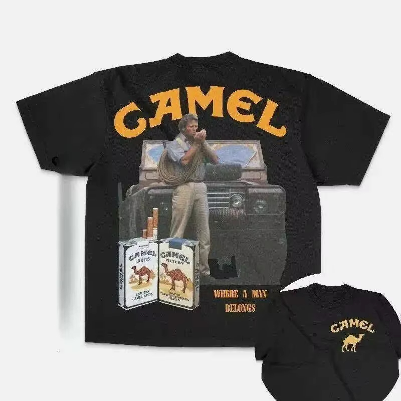 Streetwear Brand Vintage - ヴィンテージ広告クラシックキャメルトレンディブランド Tシャツコットングラフィック Tシャツ男性女性夏ストリートウェア