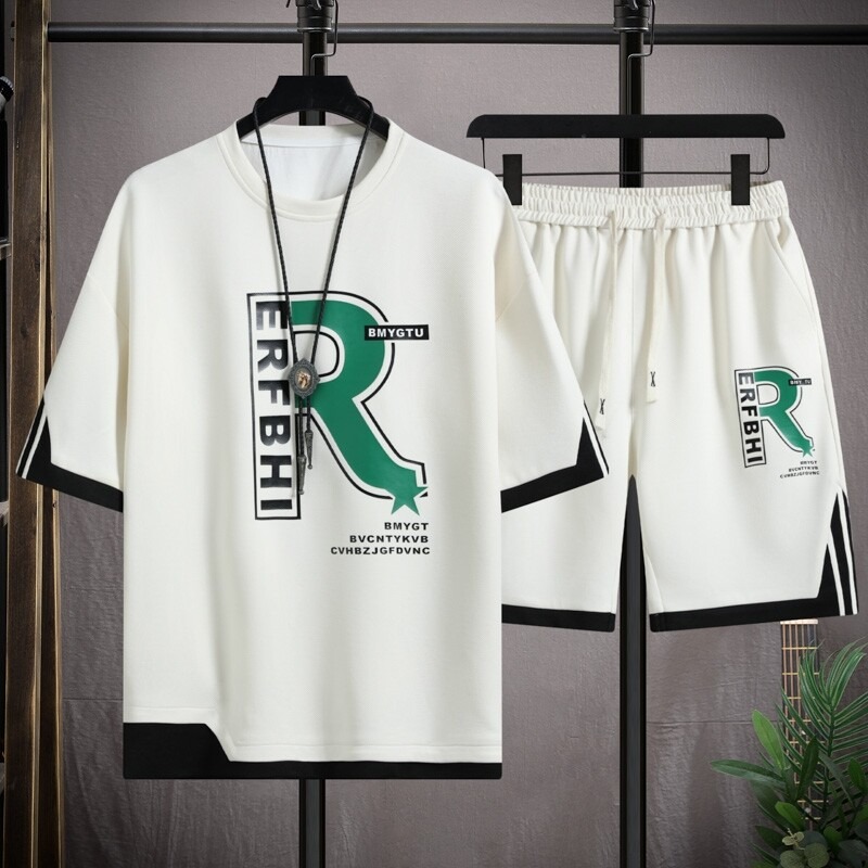 Urban Streetwear Brand - アイスシルクカジュアルTシャツセット 男の子用 夏新作ブランド 半袖 おしゃれな服一式セット アーバンファッション