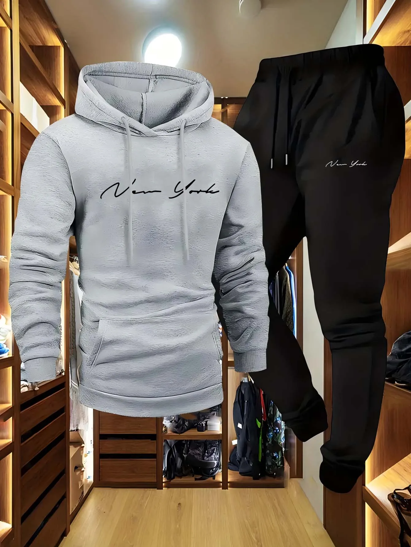 メンズソフトフード付きスウェットシャツスウェットパンツセット - Streetwear Zipper のレビューと価格