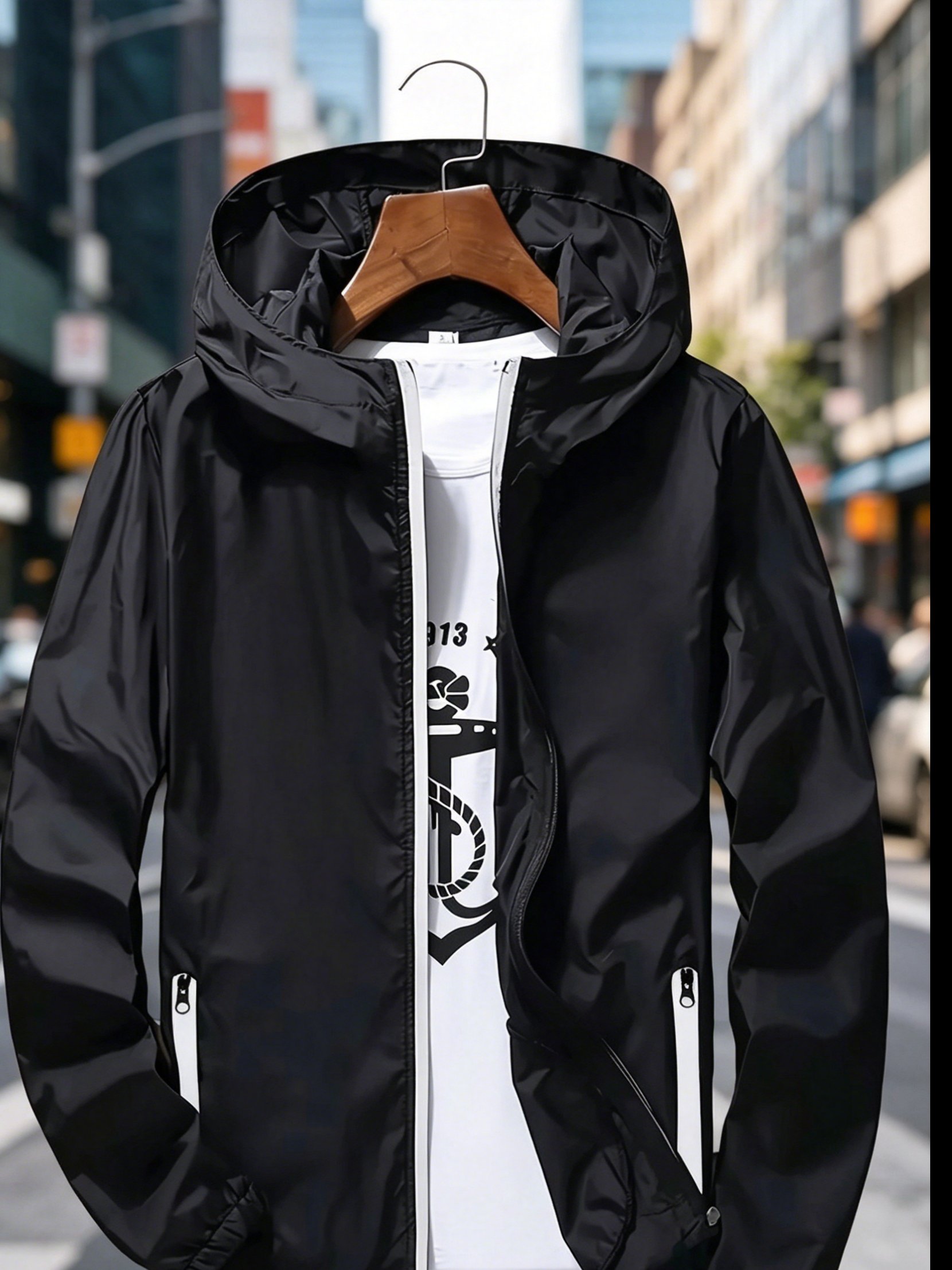 メンズプレミアム軽量フード付きウィンドブレーカー、速乾フルジ - Streetwear Zipper のレビューと価格