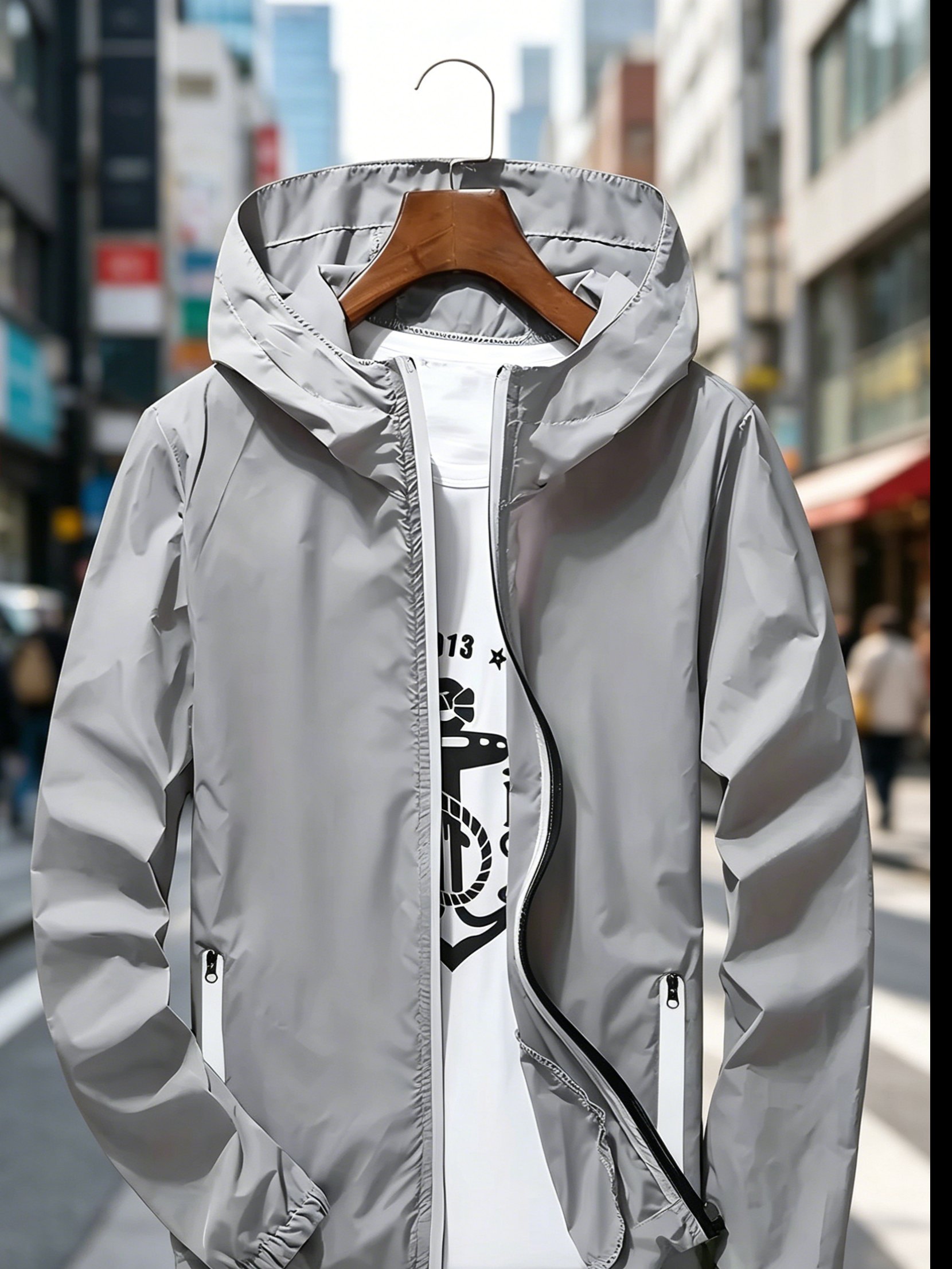 メンズプレミアム軽量フード付きウィンドブレーカー、速乾フルジ - Streetwear Zipper のレビューと価格